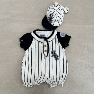 Chicago White Sox Infant Romper & Cap Set Vintage MLB Pinstripe Baby Outfit 3-6M